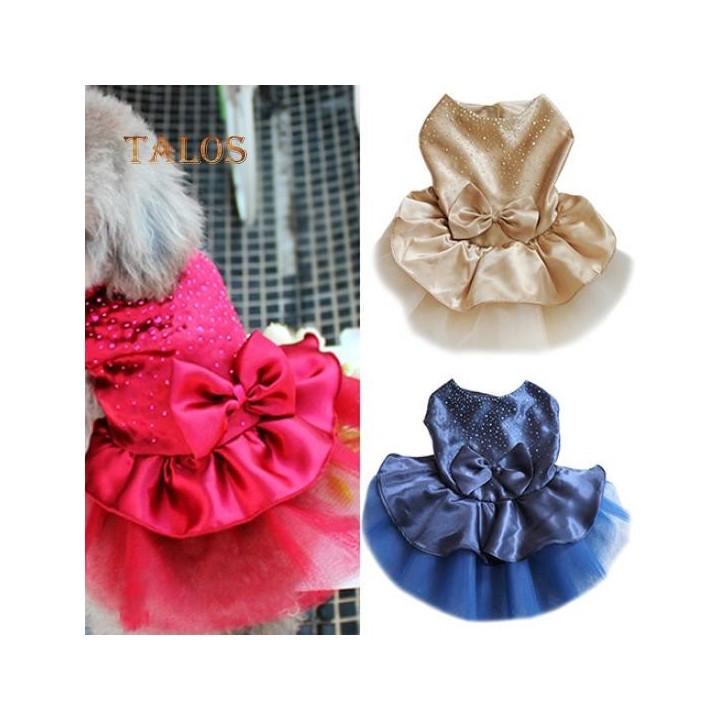 Haustier Hund Welpe Schleife Gaze Tutu Kleid Rock Katze Pailletten Prinzessin Kleidung Bekleidung Bequem XS