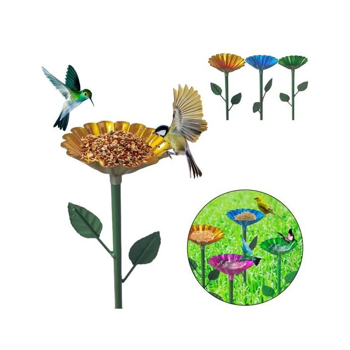 2/4-teiliges Vogelbad aus Metall für den Garten im Freien, Vogelbad-Ständer, Kolibri-Futterspender mit Metallpfahl für die De