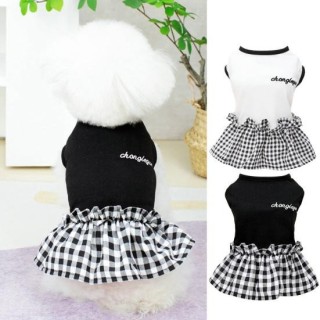 Haustier Kleid Rundhals Komfortable Gitter Entzückende Weiche Haustier Hund Spleißen Ärmelloses Kleid Kleidung Haustier Liefe