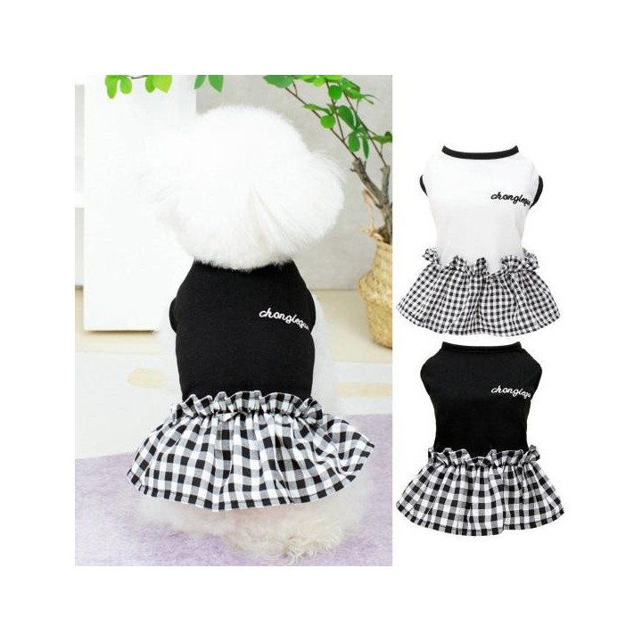 Haustier Kleid Rundhals Komfortable Gitter Entzückende Weiche Haustier Hund Spleißen Ärmelloses Kleid Kleidung Haustier Liefe