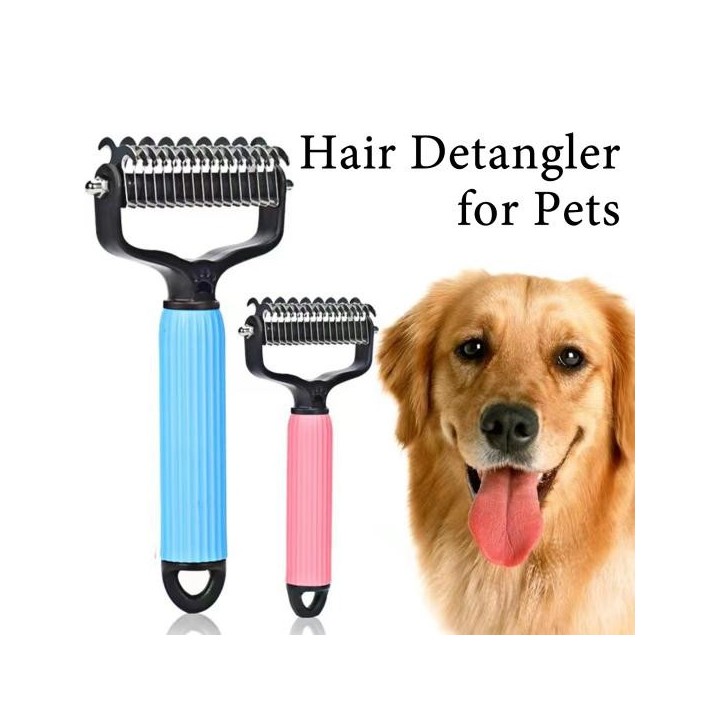 Entwirrungskamm für Haustiere, Hand-Unterfellkamm für Hunde und Katzen, doppelseitige Enthaarungsbürste mit Edelstahlzähnen z