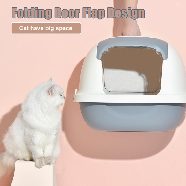 PAKEWAY Klapptür-Katzentoilette mit Katzenstreuschaufel, Luftfilter, bequeme Reinigung, gezielt kaffeebraun