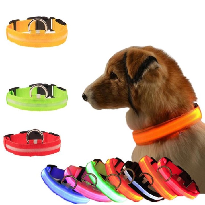 Solides Nylon-LED-Licht-Hundehalsband, 3 Modelle, glänzend für nächtliche Spaziergänge, Anti-Verlust-Sicherheit, leuchtende,