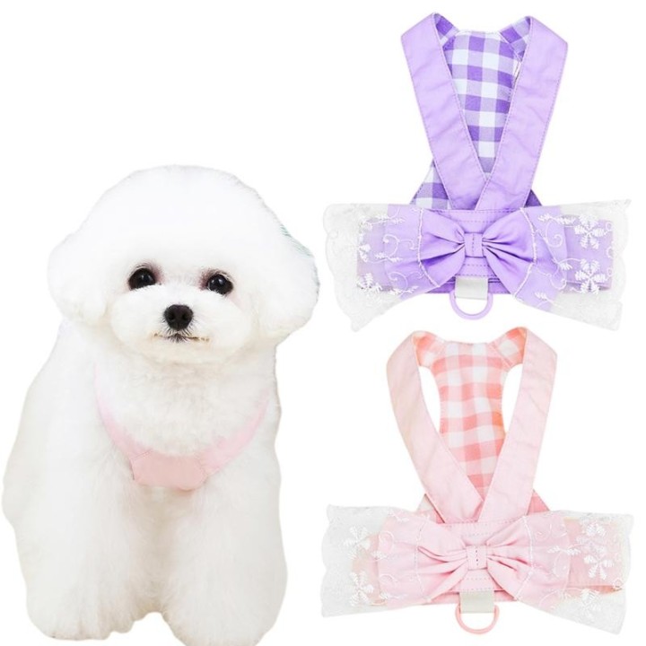 Niedliches Hundegeschirr mit Schleife für kleine und mittelgroße Hunde, Weste, verstellbarer Brustgurt für Chihuahua, Bulldog