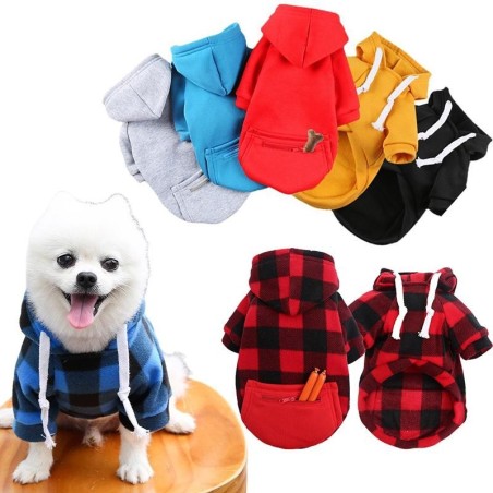 Solide Hunde-Kapuzenpullover, Haustierkleidung mit Tasche, warme Winter-Hundekleidung für kleine, mittelgroße und große Hunde