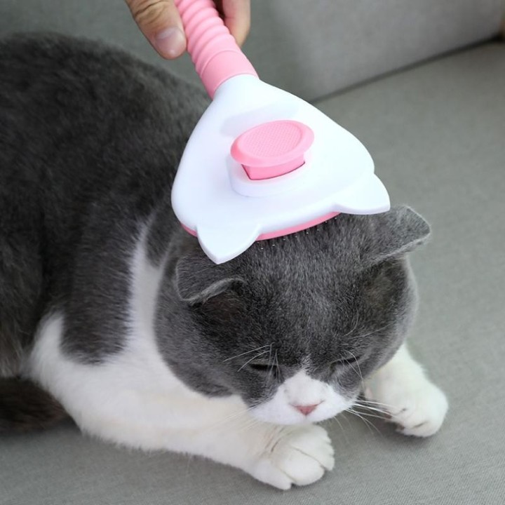 Selbstreinigende Drahtnadelbürste für Hunde und Katzen, entfernt verfilztes Unterfell, massiert dünne, gebogene Nadeln und kä