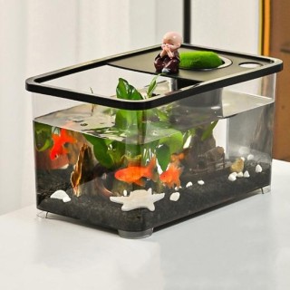 Kunststoff-Aquarium, kleines Kampffischbecken mit Hängekorb, Haushaltsaquarium, Schildkrötenbecken-Set für Schildkröten, Krab