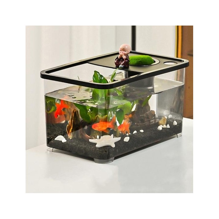 Kunststoff-Aquarium, kleines Kampffischbecken mit Hängekorb, Haushaltsaquarium, Schildkrötenbecken-Set für Schildkröten, Krab