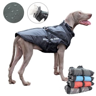 Wasserdichter Winter-Haustier-Hundemantel, große Hundekleidung mit Geschirr, große Hundejacke, Labrador-Kostüm, pelziger Krag