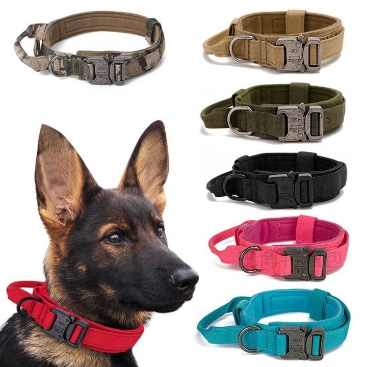 Militärisches taktisches Hundehalsband, langlebig, verstellbares Nylonhalsband mit Kontrollgriff für mittelgroße und große Hu