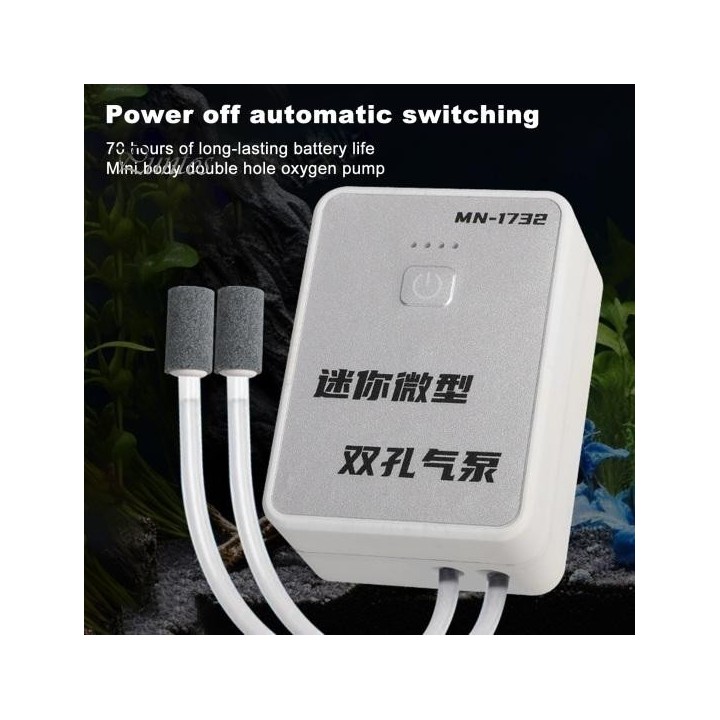 Aquarium-Luftpumpe, wiederaufladbar, mit zwei Ausgängen, Sauerstoffpumpe für Aquarien, Bubbler, Mini-Hydroponik-Aquarium-Belü