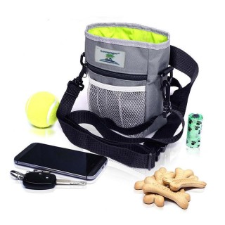 Haustier-Hunde-Außentasche trägt leicht Leckerli-Trainingstasche, Trockenfutter-Leckereien, integrierter Kotbeutelspender gra