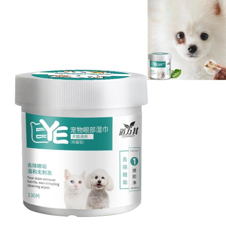 Augentücher für Hunde, 130 Stück, Augenspülpads, ganz natürliche, extra feuchte Pflegetücher für Welpen, Aloe Vera, sanfte Tr