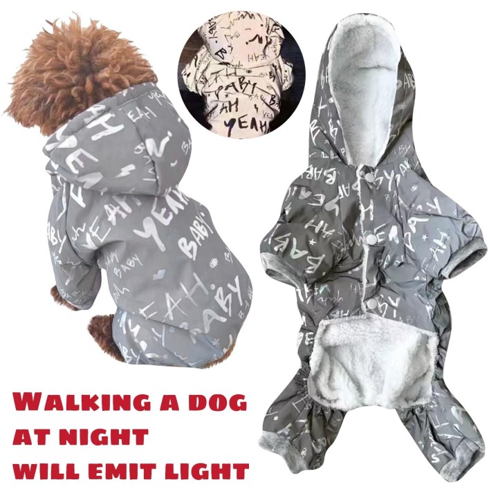 Hundekleidung Winter Baumwolle-gepolsterte verdickte Nacht reflektierende vierbeinige Daunenjacke L
