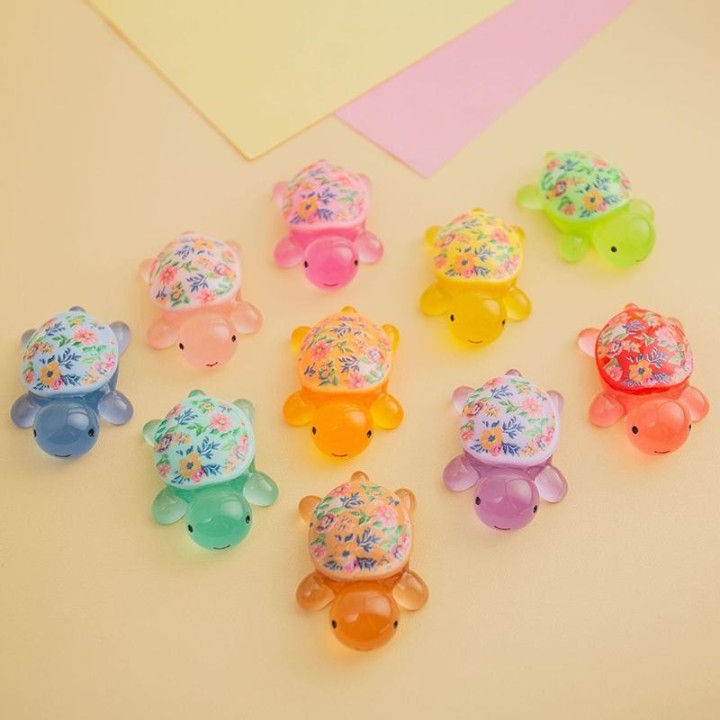 1 Stück Cartoon leuchtende Schildkröte, Blumendruck, Schildkröte, DIY-Ornament, im Dunkeln leuchtend, Harz, Zubehör für Aquar