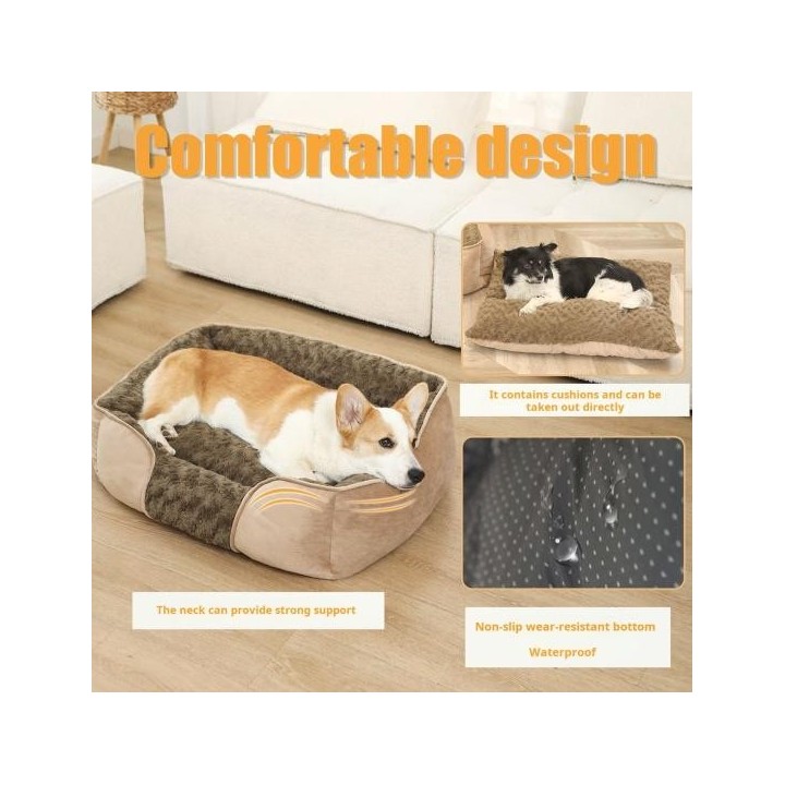 Rechteckiges Haustierbett, maschinenwaschbares Haustier-Schlafsofa mit abnehmbarem Kissen, ganzjährig einsetzbar, rutschfeste