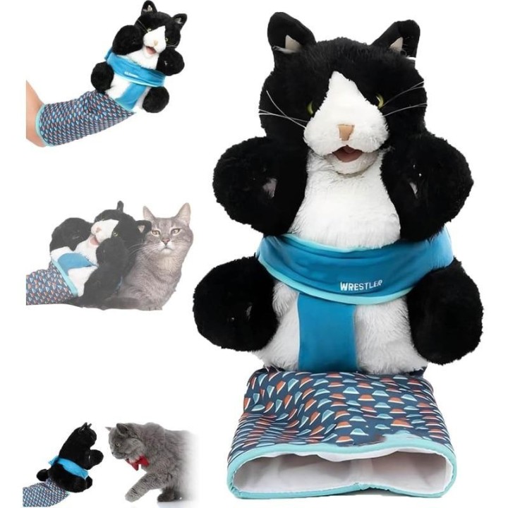 Katzen-Puppenringer, Katzen-Wrestling-Spielzeugpuppe, interaktive Handpuppe mit robuster Polsterung, langlebiges Plüsch-Stoff