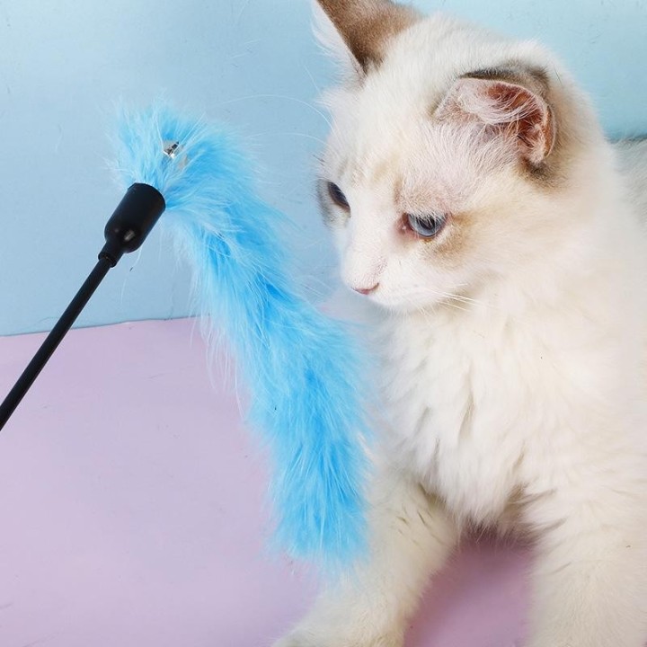 Zufällige Farbe Lustige Katze Stick Feder Spielzeug Feste Türkei Federn Tease Katze Stick Interaktive Haustier Spielzeug Katz