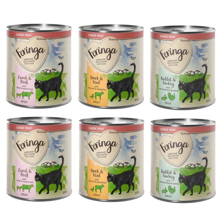 Feringa Classic Meat Menü 6 x 800 g - Mixpaket 3 (Kaninchen & Truthahn, Lamm & Rind, Ente & Kalb)