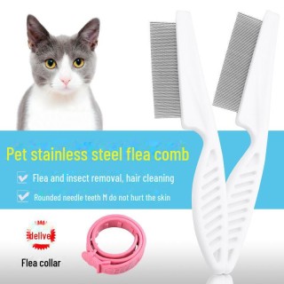 Flohkamm für Haustiere: Pflegewerkzeug für dichte Zähne bei Hunden und Katzen small size + free flea collar