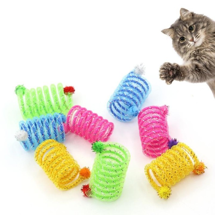 4er-Pack elastisches, weiches, farbenfrohes Katzenspielzeug mit Feder, interaktives Katzenspielzeug mit hoher optischer Attra