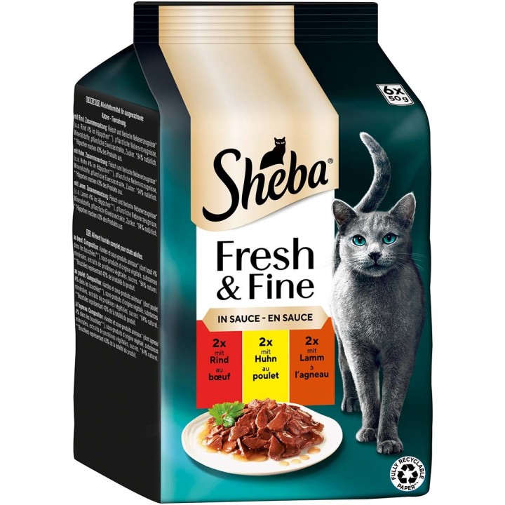 Sheba Fresh & Fine Sauce Rind, Huhn & Lamm 6x50 g