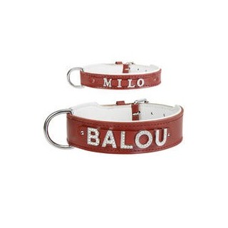 Schecker - MyName Leder-Halsband, rot [25 cm x 12 mm - Buchstabentyp: Kristall]