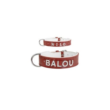 Schecker - MyName Leder-Halsband, rot [25 cm x 12 mm - Buchstabentyp: Kristall]