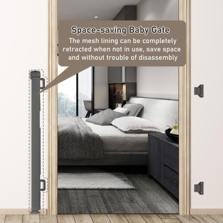 Einziehbares Babygitter für den Innen- und Außenbereich, Sicherheitsgitter für Kinder und Haustiere, Netzzaun, 84,9 cm hoch,