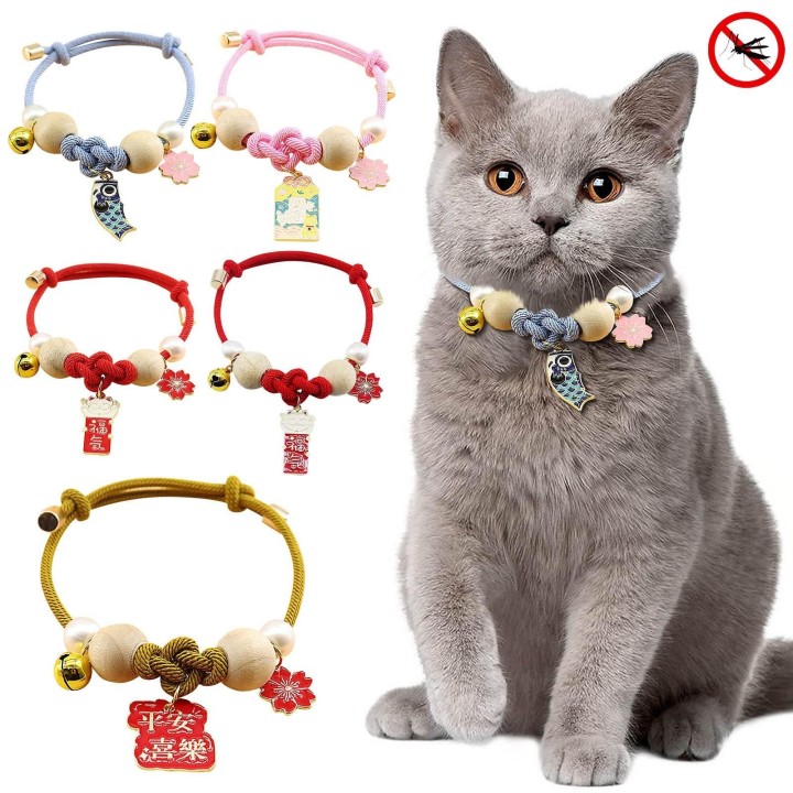 Katzenabwehrhalsband Floh- und Zeckenprävention Kampfer Holzball Externes Hundezubehör Katzenglocken Haustierhalsband S blau