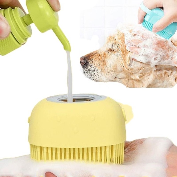 Badezimmer-Badebürste für Hunde, Massagehandschuhe, weicher Sicherheits-Silikonkamm mit Shampoo-Box, Haustierzubehör für die