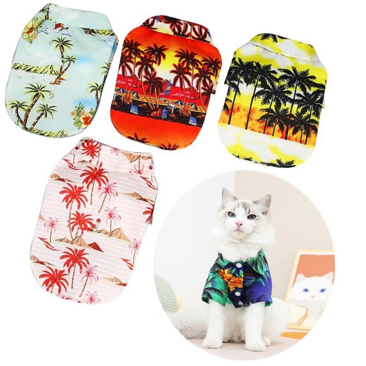 Katzen Hawaii Beach Bedruckte Kleidung für kleine Hunde T-Shirt Welpen Haustier Kleidung Sportshirt Sommer Haustier Kostüm We