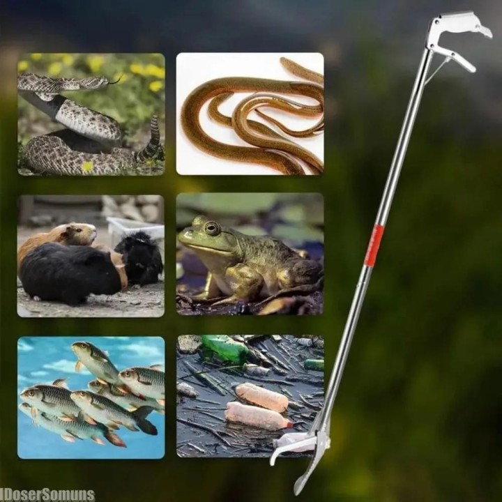 Schlangenfängerzange, faltbares Reptiliengreifwerkzeug, tragbarer Schlangenfängerhaken für Outdoor-Zubehör, Edelstahl