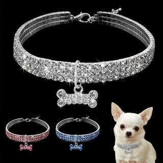 3-reihiges Bling-Haustierhalsband – verstellbare Halskette für kleine Hunde und Katzen – umwerfendes Accessoire für Ihre pelz