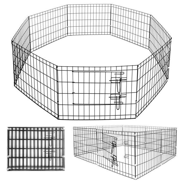 Gehäuse für Hunde – Springos® – 8-teiliges biegsames Modell – 155 cm Durchmesser – 61 cm Höhe – Metallschwarz
