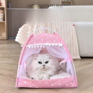 Sommer-Haustierzeltnest, geschlossenes Katzennest, rosa Hundeschlafnest im Prinzessinnenstil, vier Jahreszeiten, faltbares un