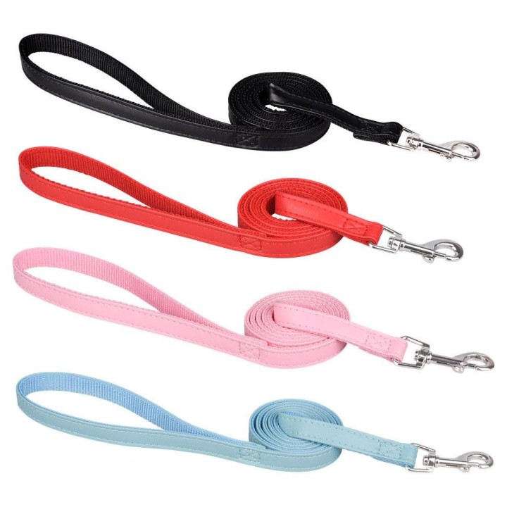 Größe 120 cm Haustierleinen PU-Leder gepolstertes Nylon-Hundetrainingsseil führt für Hundekatzen-Welpenleine Blau Schwarz Rot