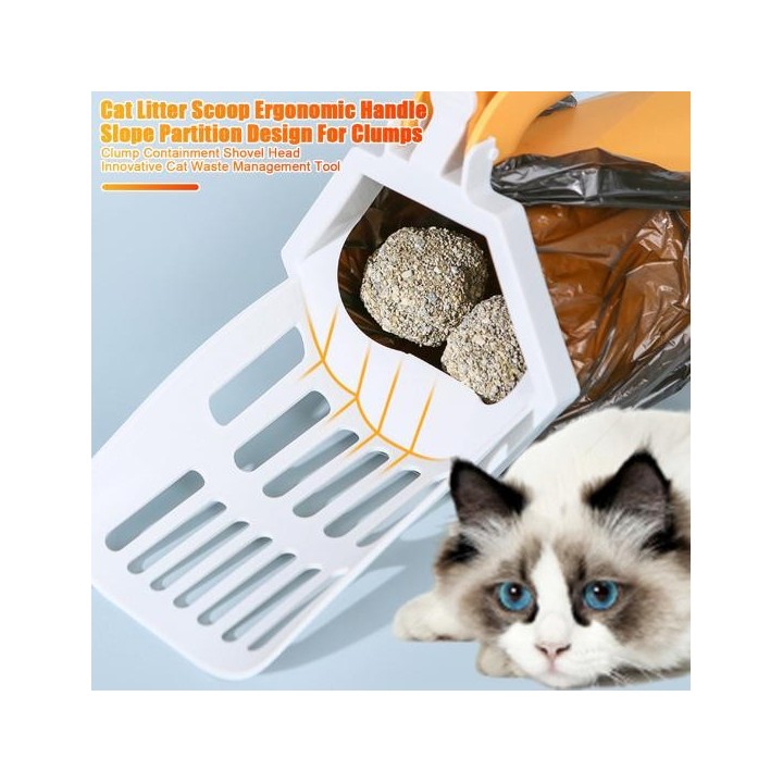Katzenstreuschaufel mit Abfallbehälter, ergonomischer Griff, Katzenstreuschaufel, tragbare Kotschaufel, Katzenstreusieb mit A