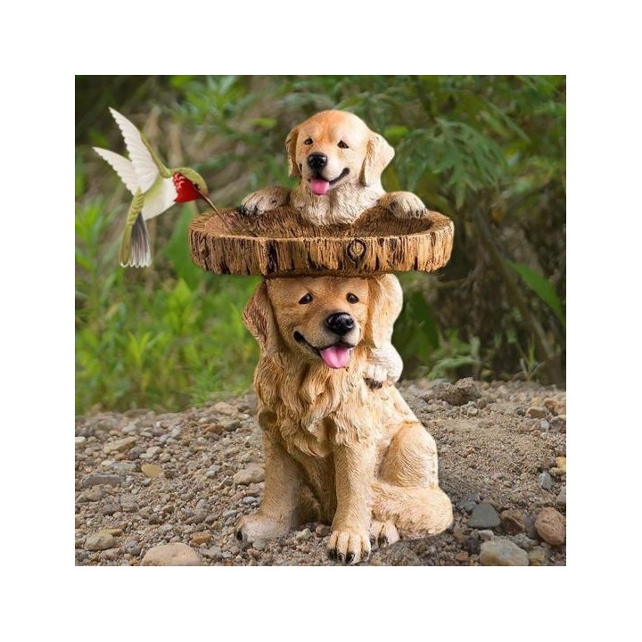 Garten-Hundeskulptur, leicht zu bewegen, stehend, Vogelhäuschen, Vogelbad, wasserdicht, Mini-Hof