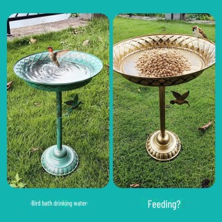 Vogelbad und Futterspender im Retro-Stil aus Eisen: Einfach zu installierendes Gartenzubehör für den Außenbereich gold