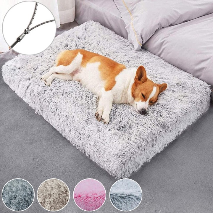 Langflorige quadratische Haustiermatte, Katzenhaus für Hunde, Hundebett, Matte, abnehmbare, rutschfeste Unterseite, tiefes Sc