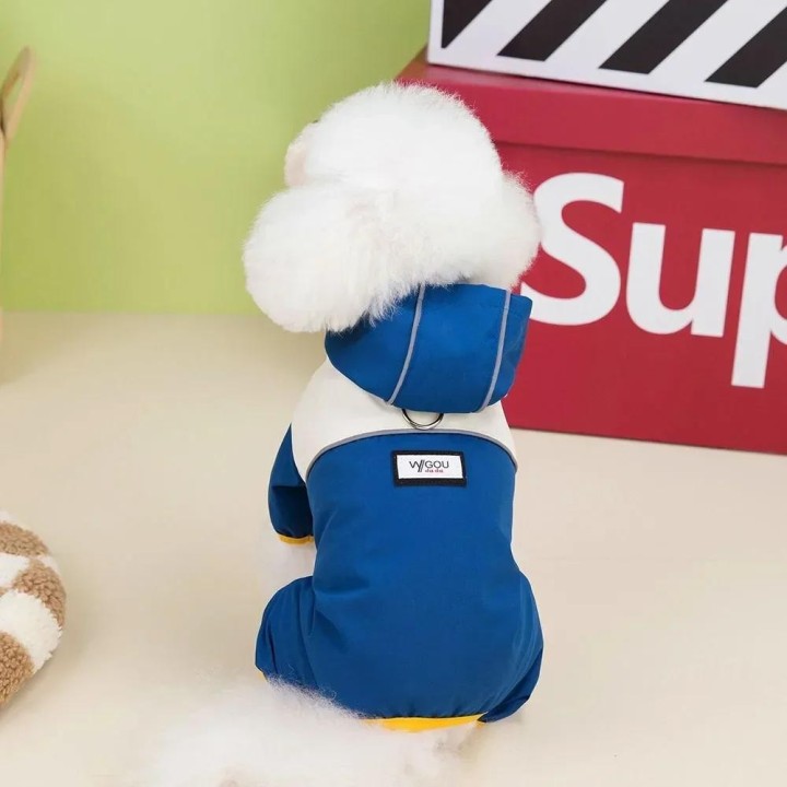 Wasserdichter Hundeoverall mit Kapuze, vier Beine, Regenmantel für kleine Hunde, wasserdichte Welpenkleidung, reflektierender