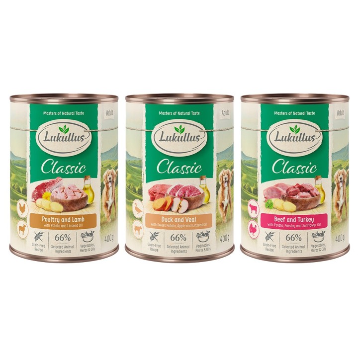 Lukullus Naturkost Getreidefreies Probierpaket 6 x 400 g - Mixpaket (3 Sorten)