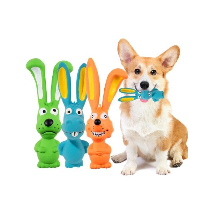 Hundespielzeug mit langen Ohren und Kaninchen-Design, Zahnreinigung, bissfest, eingebauter Sound, Haustierspielzeug blau