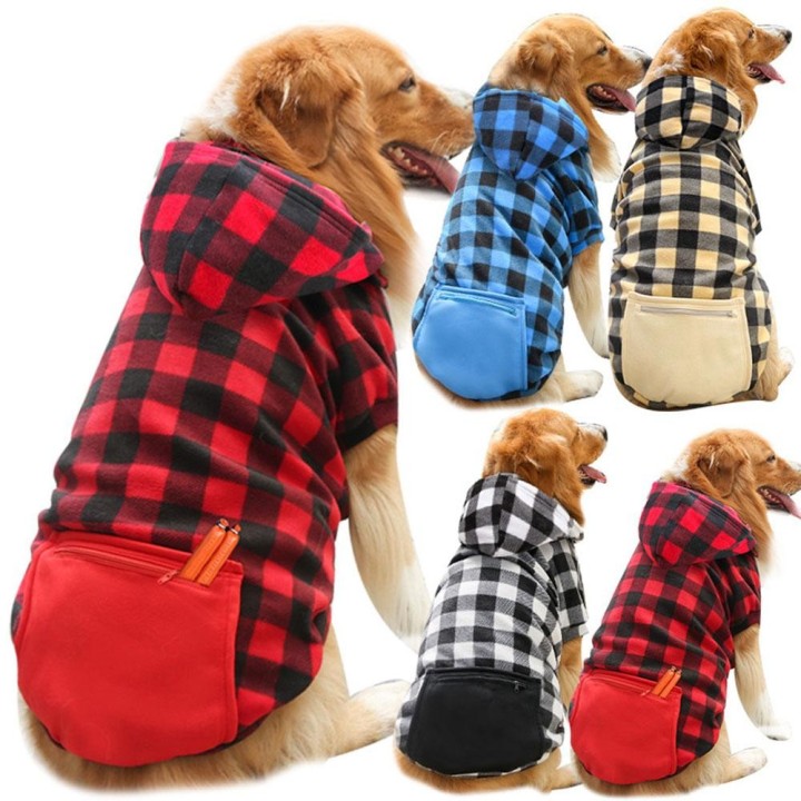 Großer Hundemantel, kariertes Hundeshirt, Kapuzenpullover, britischer Stil, Hunde-Winterkleidung für mittelgroße und große Hu