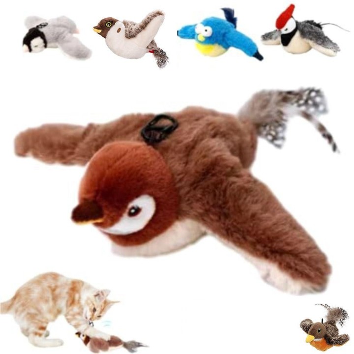 USB Flattern Vogel Sparrow Katze Spielzeug Hangable Pet Simulation Sparrow Spielzeug B