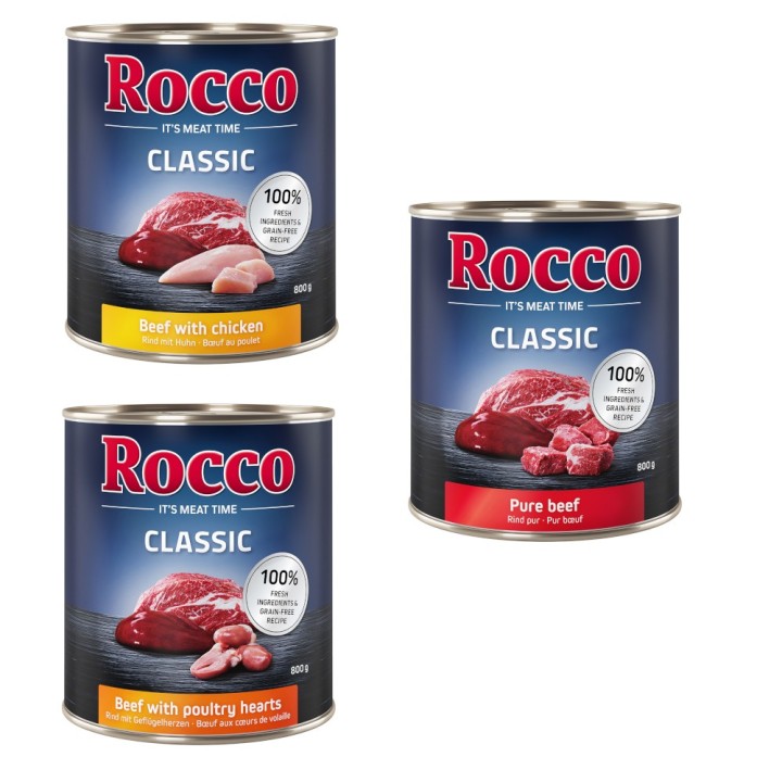 Angebot Rocco Classic 12 x 800 g - Topseller-Mix: Rind pur, Rind/Geflügelherzen, Rind/Huhn