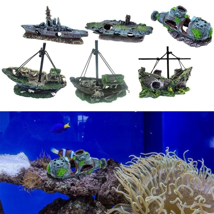 Landschaftsbau Zubehör Aquarium Dekoration Fisch Versteck Höhle Wrack Schiffe Aquarium Ornament 6