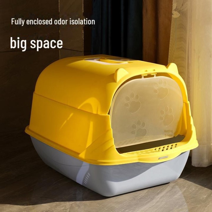 Tragbare, halbgeschlossene Katzentoilette – übergroß, spritzwassergeschützt, geruchsresistent, perfekt für Kätzchen! Closed,