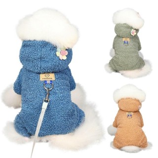 Hundekleidung, Fleece-Overall mit Kapuze, Winter-Hundekleidung, Pyjama mit vier Beinen, warme Haustierkleidung, Outfit für kl